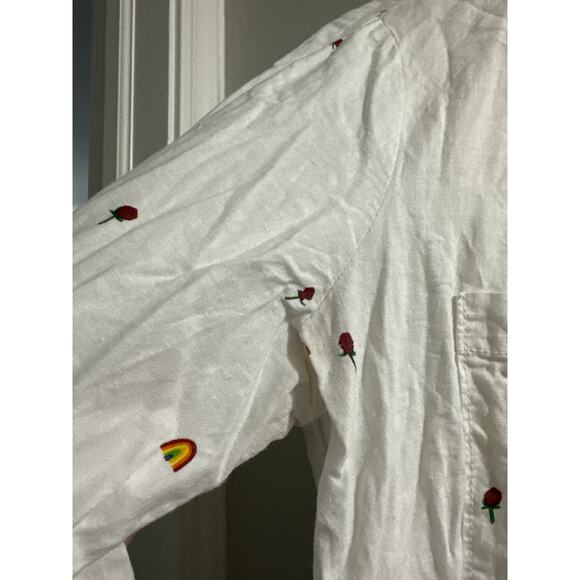 Scott Csoke for Anthropologie Romy Relaxed Button Down Small white rainbow roses - Picture 7 of 8